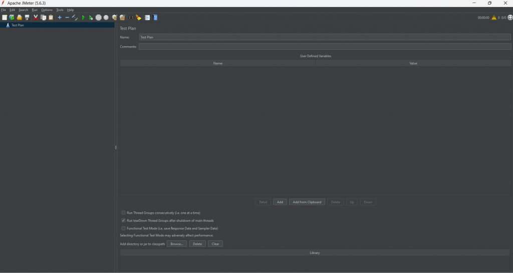 Once the Test Plan gets created, we can change the name of the Test Plan. Along with this, we can configure various settings of the Test Plan.